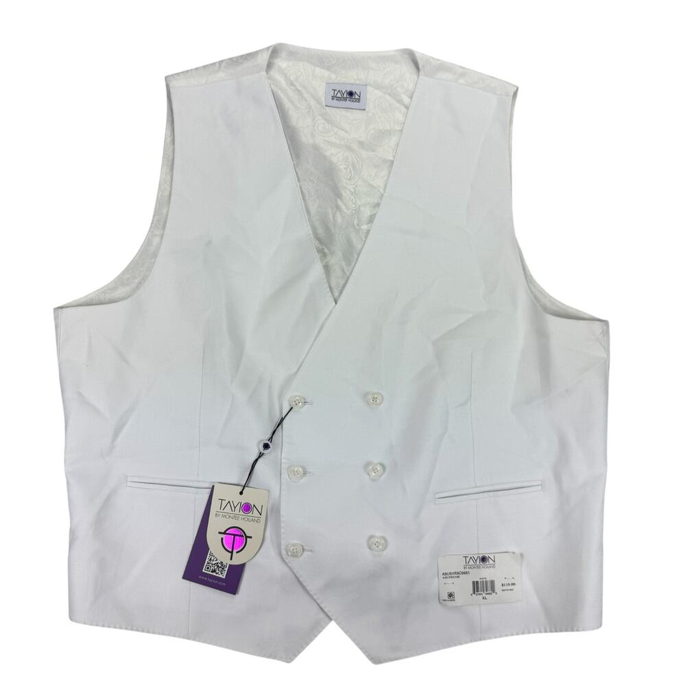 Tayion Mens Asupreme Classic Fit Double-Breasted Suit Vest White XL